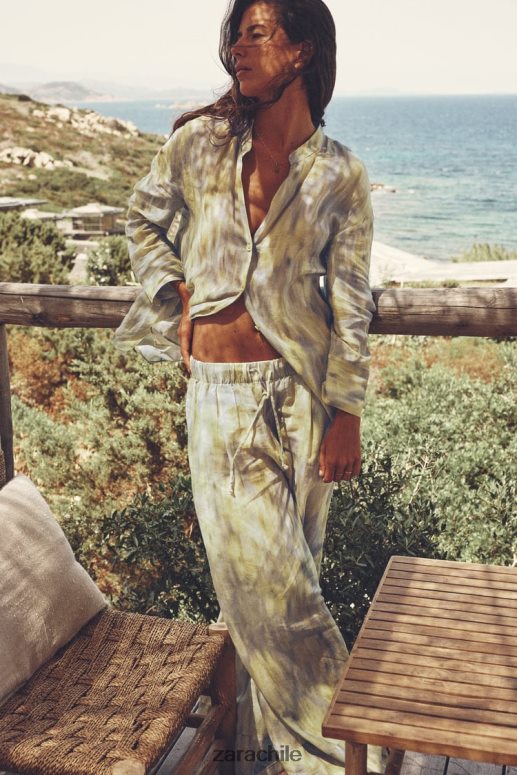 ropa cl Zara mujer blusa de ramio estampada amarillo JJ06N4325