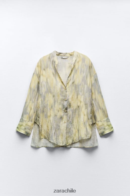 ropa cl Zara mujer blusa de ramio estampada amarillo JJ06N4325