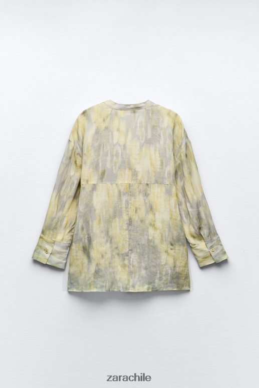 ropa cl Zara mujer blusa de ramio estampada amarillo JJ06N4325