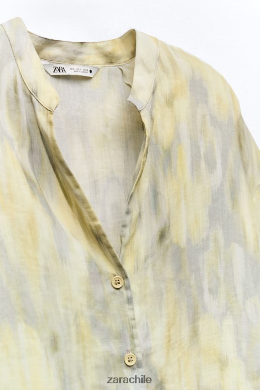 ropa cl Zara mujer blusa de ramio estampada amarillo JJ06N4325
