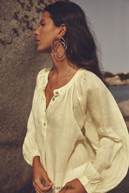 ropa cl Zara mujer blusa globo de ramio amarillo JJ06N4410