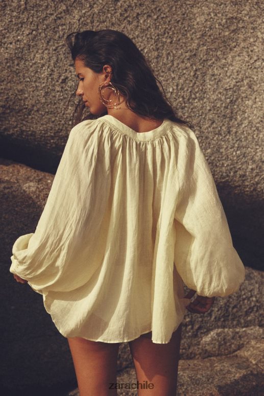 ropa cl Zara mujer blusa globo de ramio amarillo JJ06N4410