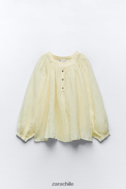 ropa cl Zara mujer blusa globo de ramio amarillo JJ06N4410