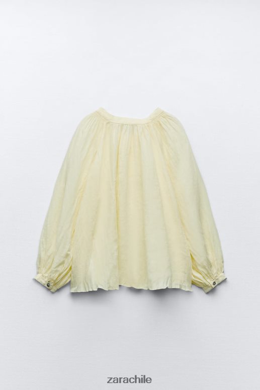 ropa cl Zara mujer blusa globo de ramio amarillo JJ06N4410