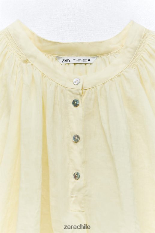 ropa cl Zara mujer blusa globo de ramio amarillo JJ06N4410