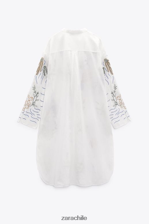 ropa cl Zara mujer blusa larga bordada ostra blanca JJ06N4362