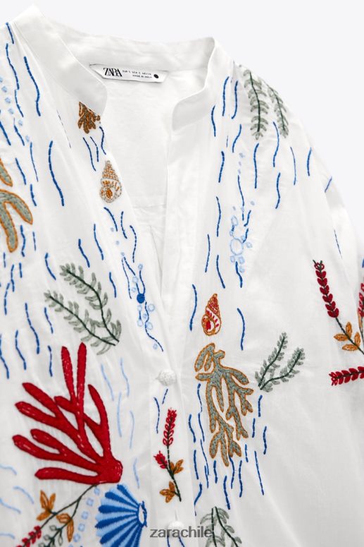 ropa cl Zara mujer blusa larga bordada ostra blanca JJ06N4362