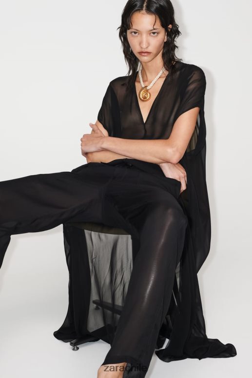 ropa cl Zara mujer blusa larga semitransparente negro JJ06N4385