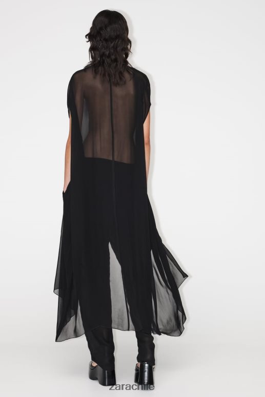 ropa cl Zara mujer blusa larga semitransparente negro JJ06N4385