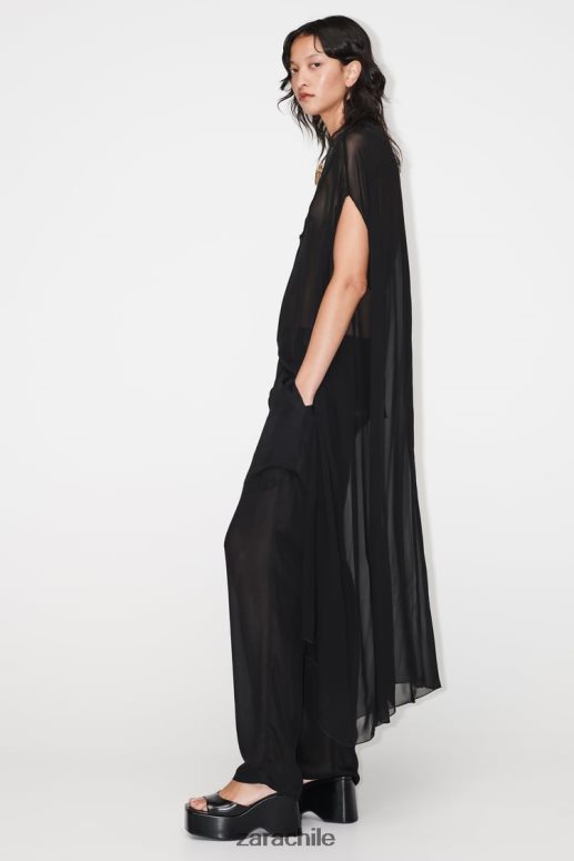 ropa cl Zara mujer blusa larga semitransparente negro JJ06N4385