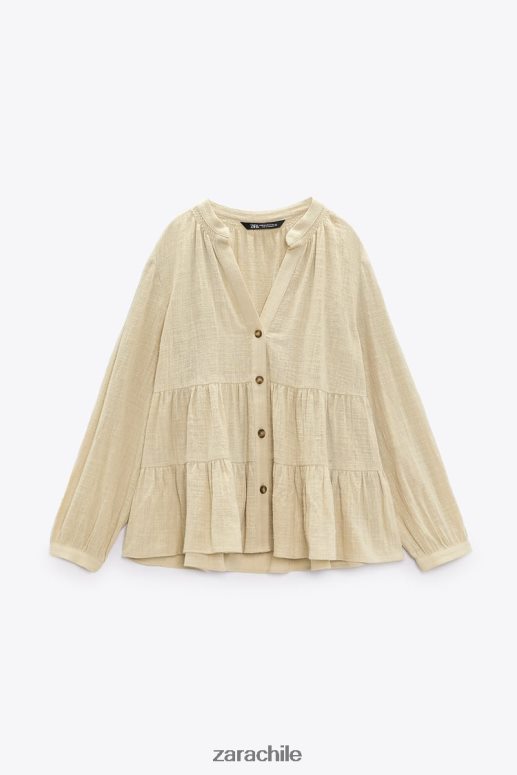 ropa cl Zara mujer blusa rústica a capas beige JJ06N4386