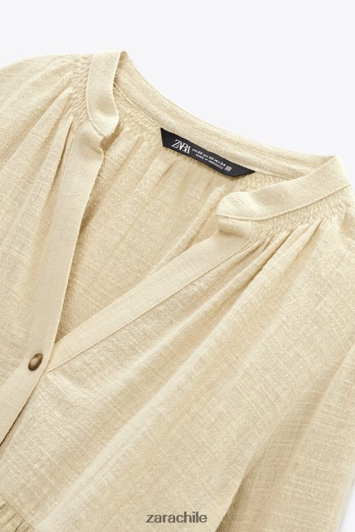 ropa cl Zara mujer blusa rústica a capas beige JJ06N4386