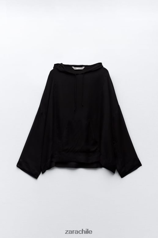 ropa cl Zara mujer blusa semitransparente con capucha negro JJ06N4430
