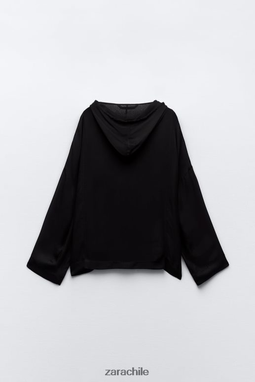 ropa cl Zara mujer blusa semitransparente con capucha negro JJ06N4430
