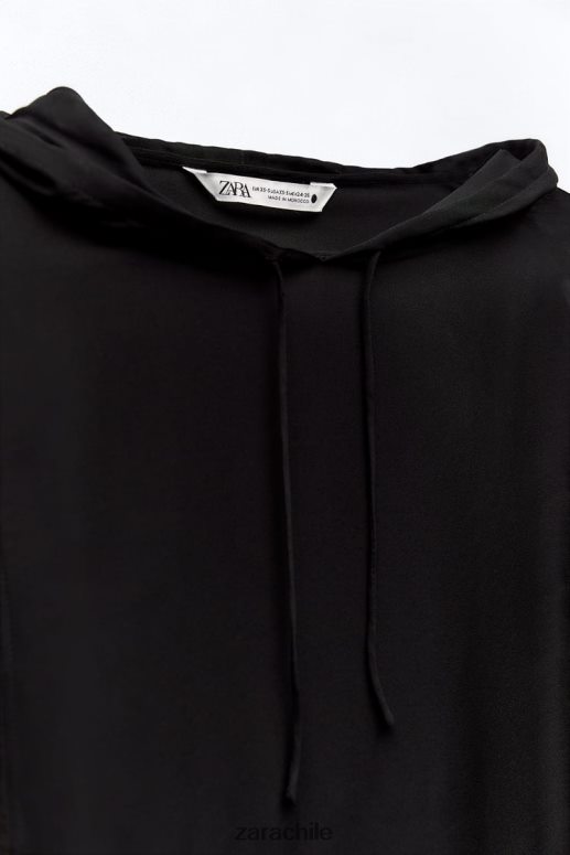 ropa cl Zara mujer blusa semitransparente con capucha negro JJ06N4430