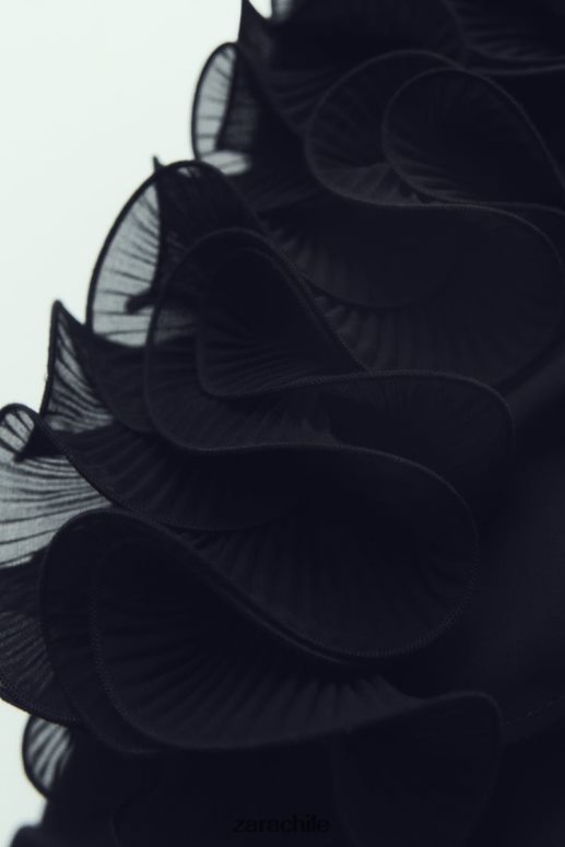 ropa cl Zara mujer blusa semitransparente con volantes plisados negro JJ06N4337