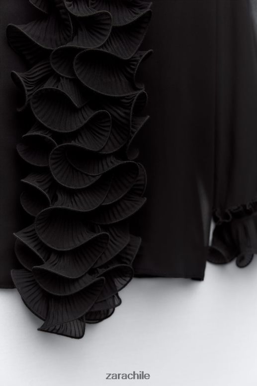 ropa cl Zara mujer blusa semitransparente con volantes plisados negro JJ06N4337