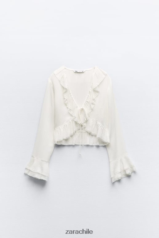 ropa cl Zara mujer blusa texturizada con volantes crudo JJ06N4364