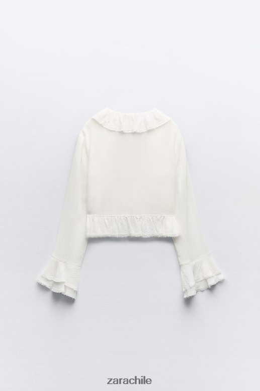 ropa cl Zara mujer blusa texturizada con volantes crudo JJ06N4364