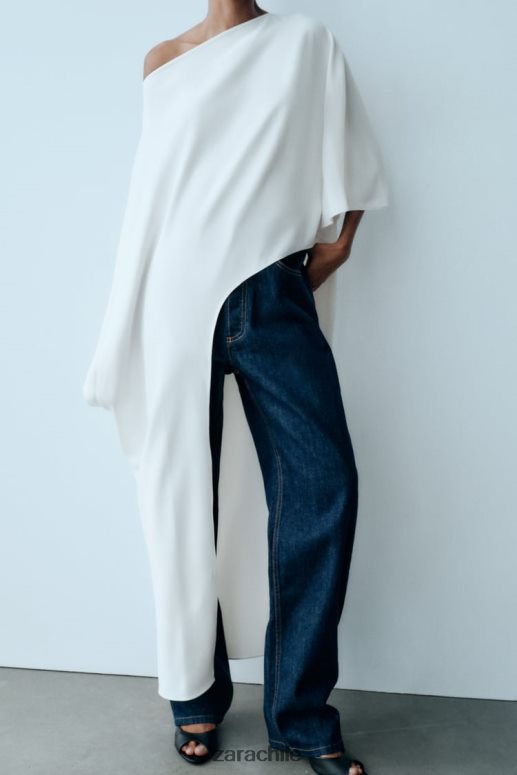 ropa cl Zara mujer blusa tipo capa asimétrica crudo JJ06N4301