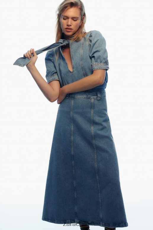 ropa cl Zara mujer blusa vaquera con lazos z1975 azul medio JJ06N4366