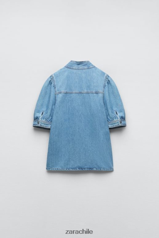 ropa cl Zara mujer blusa vaquera con lazos z1975 azul medio JJ06N4366