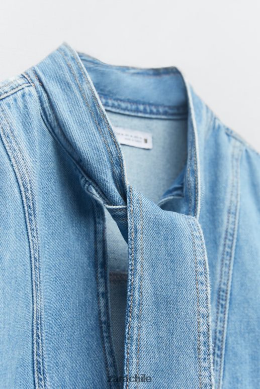 ropa cl Zara mujer blusa vaquera con lazos z1975 azul medio JJ06N4366