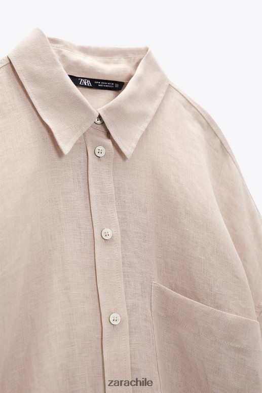 ropa cl Zara mujer camisa 100% lino beige/rosa JJ06N4365