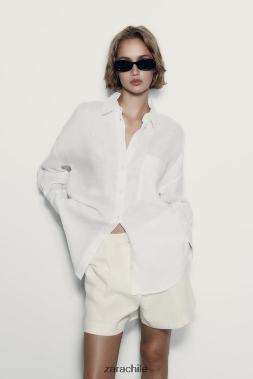 ropa cl Zara mujer camisa 100% lino blanco JJ06N4303