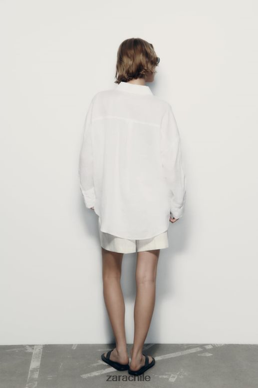 ropa cl Zara mujer camisa 100% lino blanco JJ06N4303