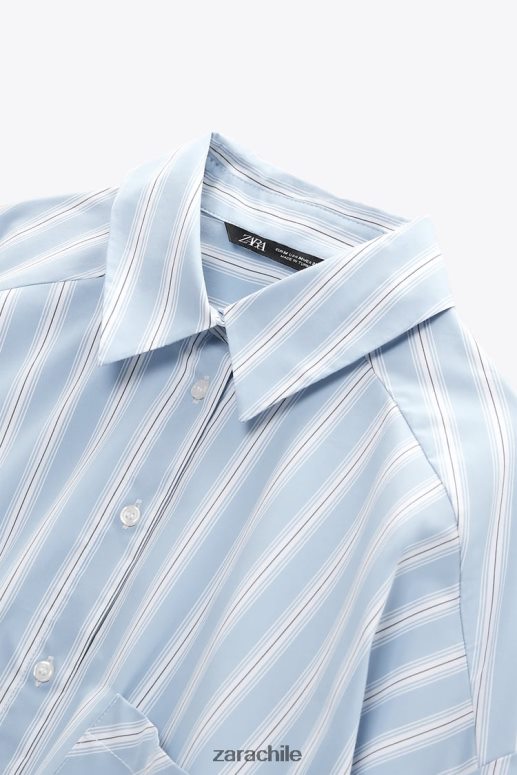 ropa cl Zara mujer camisa a rayas de gran tamaño azul blanco JJ06N4435
