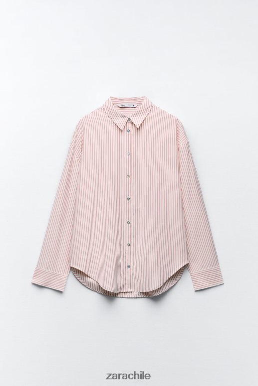 ropa cl Zara mujer camisa a rayas de gran tamaño blanco rojo JJ06N4397
