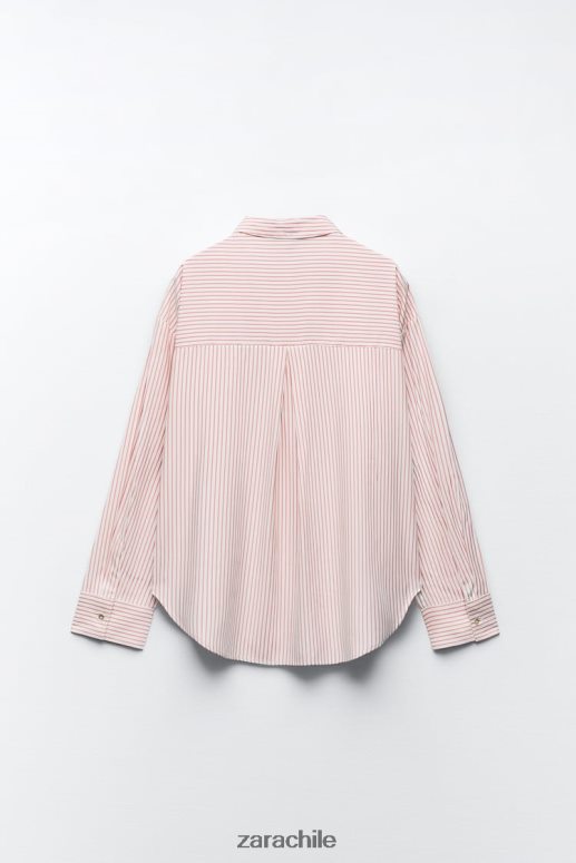 ropa cl Zara mujer camisa a rayas de gran tamaño blanco rojo JJ06N4397