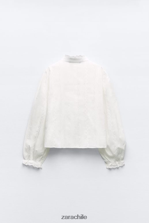 ropa cl Zara mujer camisa con bordado calado blanco JJ06N4323