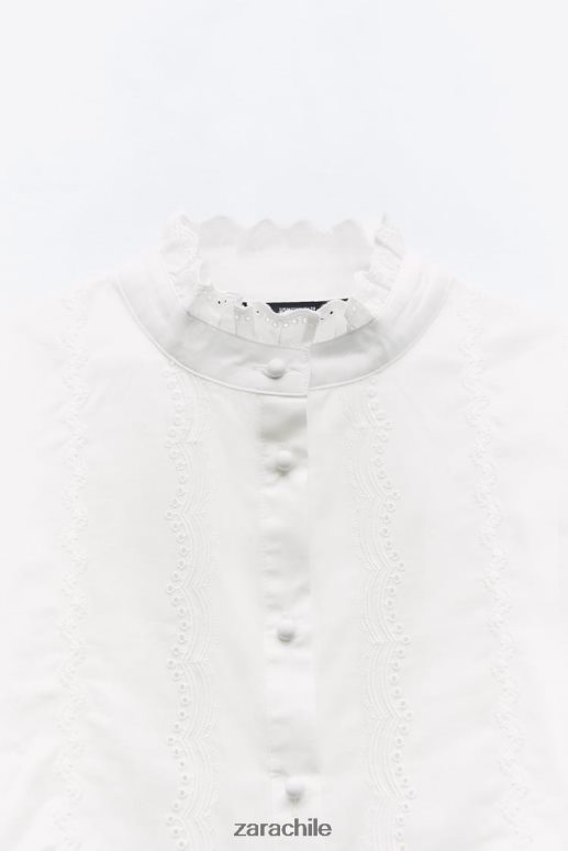 ropa cl Zara mujer camisa con bordado calado blanco JJ06N4323