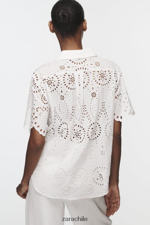 ropa cl Zara mujer camisa con bordado calado ostra blanca JJ06N4380