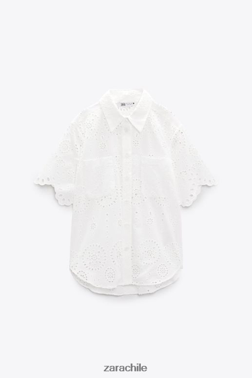 ropa cl Zara mujer camisa con bordado calado ostra blanca JJ06N4380