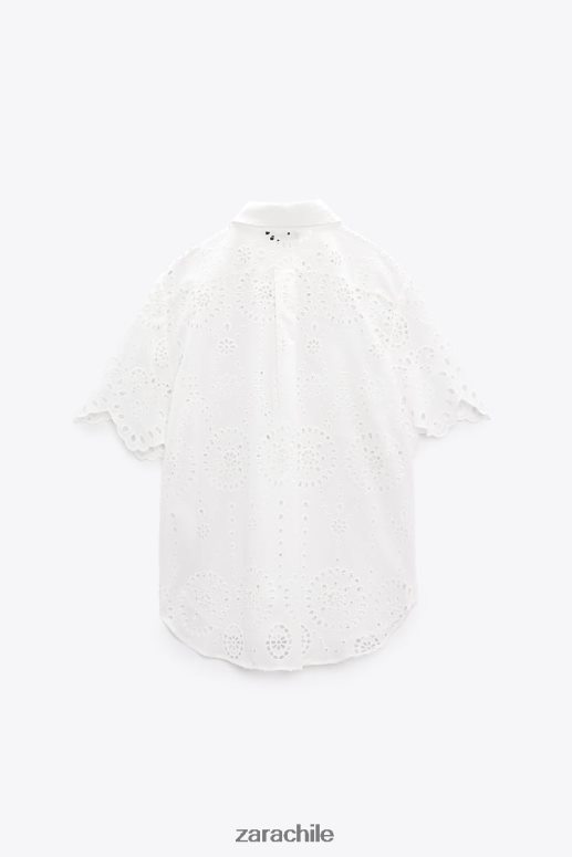 ropa cl Zara mujer camisa con bordado calado ostra blanca JJ06N4380