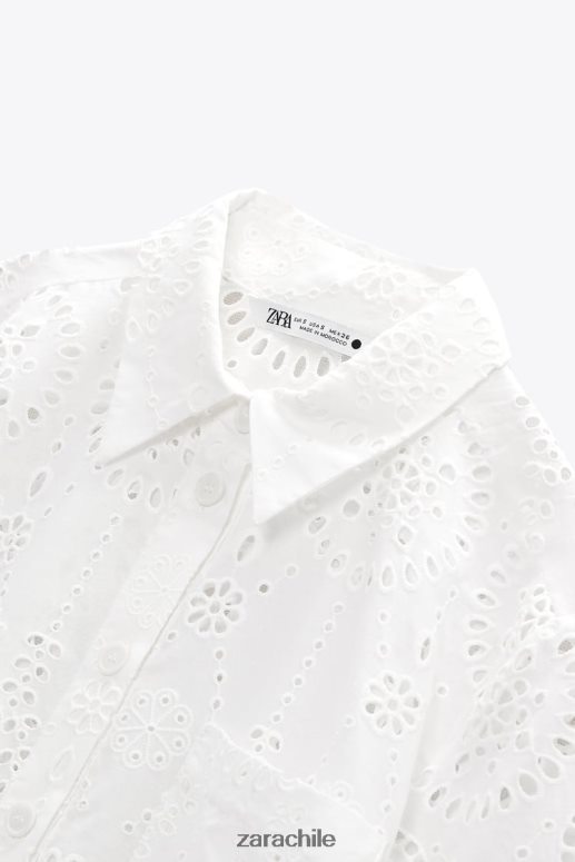 ropa cl Zara mujer camisa con bordado calado ostra blanca JJ06N4380