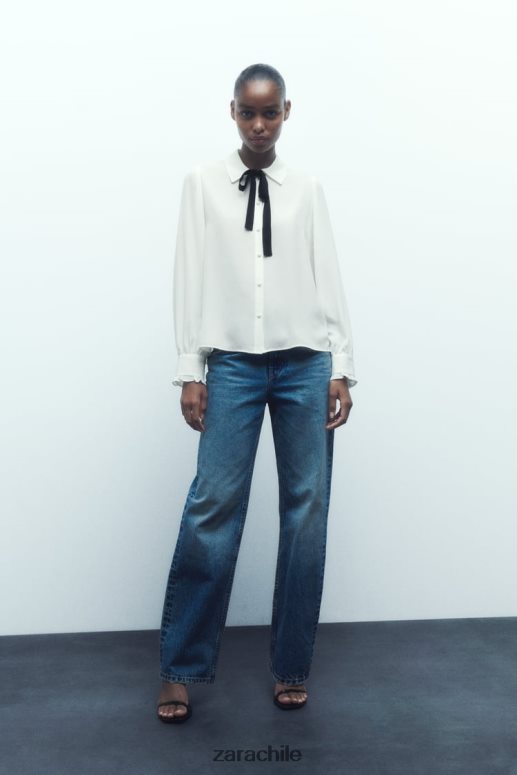 ropa cl Zara mujer camisa con corbata en contraste blanco JJ06N4316