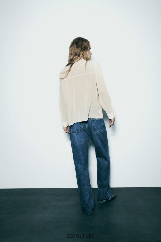 ropa cl Zara mujer camisa con corbata y aspecto arrugado crudo JJ06N4293