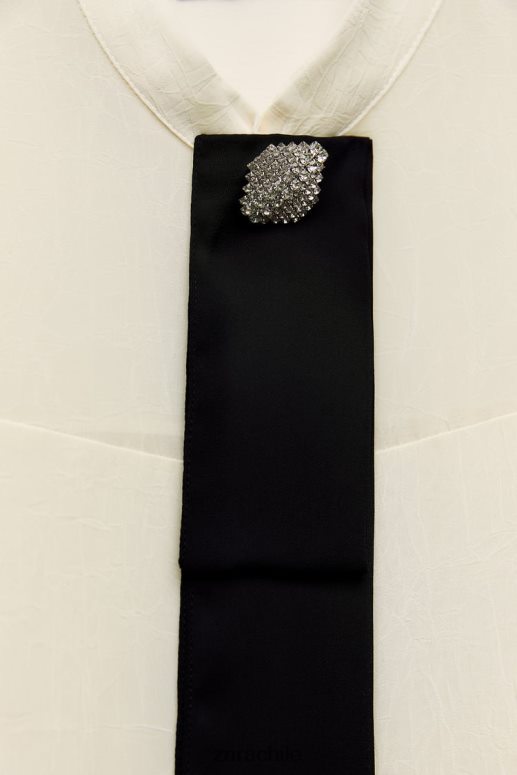 ropa cl Zara mujer camisa con corbata y aspecto arrugado crudo JJ06N4293