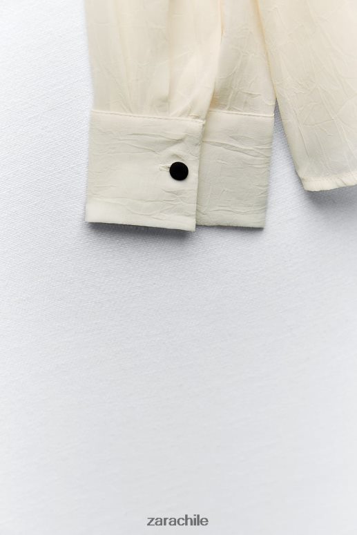 ropa cl Zara mujer camisa con corbata y aspecto arrugado crudo JJ06N4293