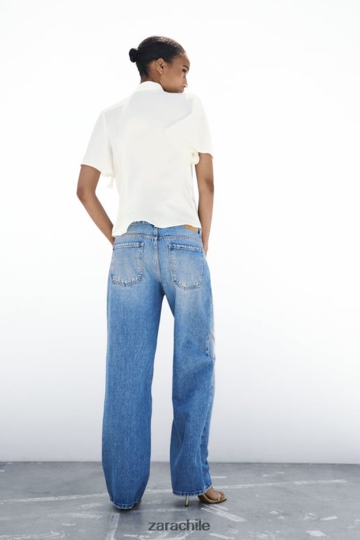 ropa cl Zara mujer camisa con cuello con lazo y botones de perlas crudo JJ06N4381