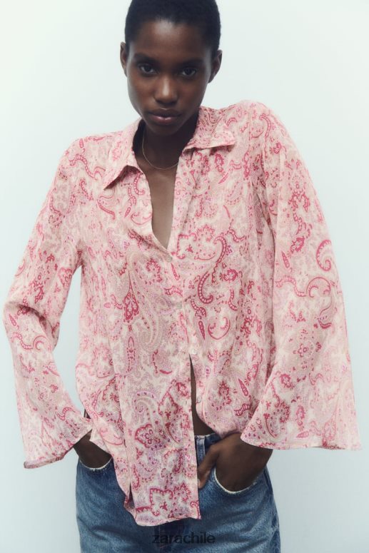 ropa cl Zara mujer camisa con estampado de cachemira multicolor JJ06N4426