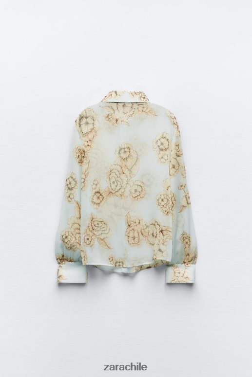 ropa cl Zara mujer camisa con estampado floral arena/azul JJ06N4419