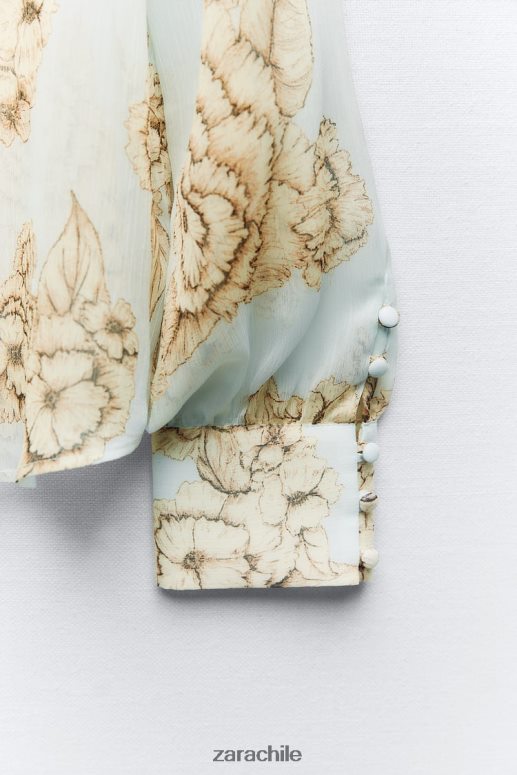 ropa cl Zara mujer camisa con estampado floral arena/azul JJ06N4419