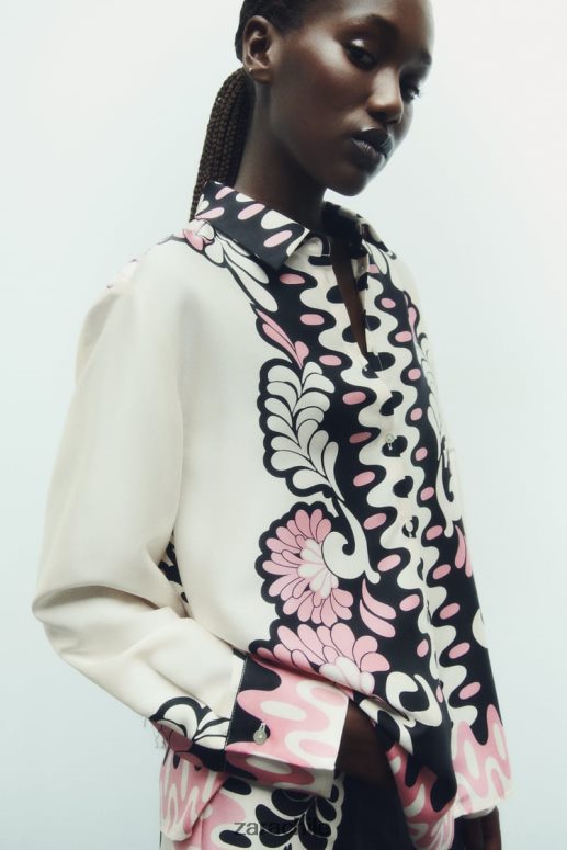 ropa cl Zara mujer camisa con estampado floral crudo/negro JJ06N4360