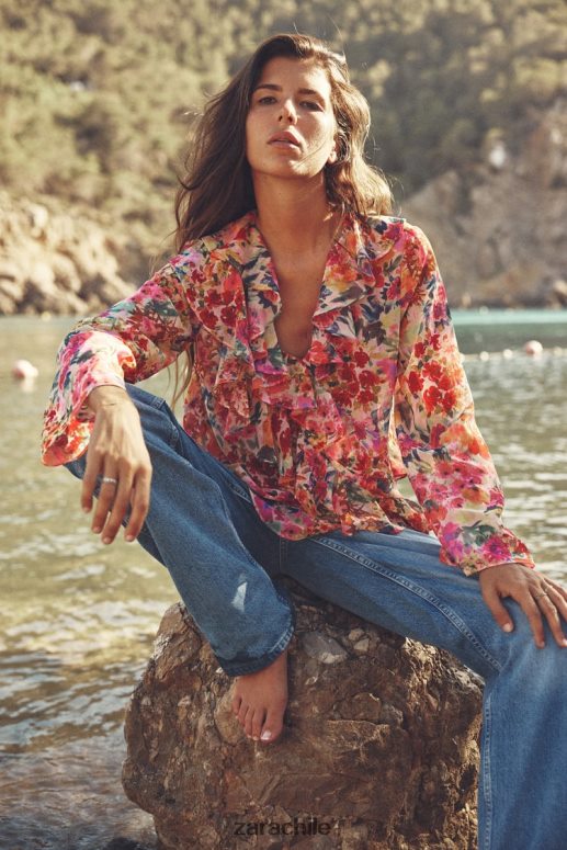 ropa cl Zara mujer camisa con estampado floral y volantes multicolor JJ06N4354