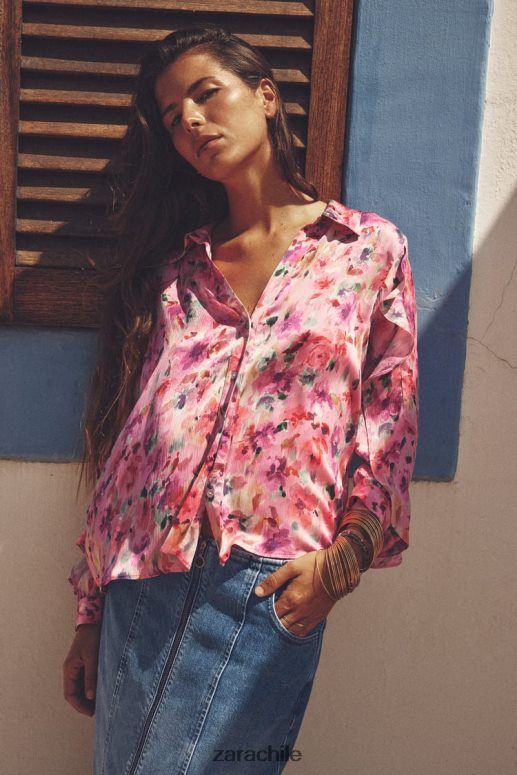 ropa cl Zara mujer camisa con estampado floral y volantes multicolor JJ06N4446
